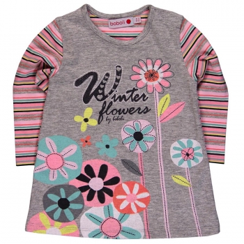 boboli baby girl jerseydress "winter flowers" melange grey