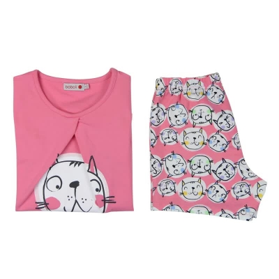 boboli sleepwear girls shorty/pyjama "Meow" flamingo