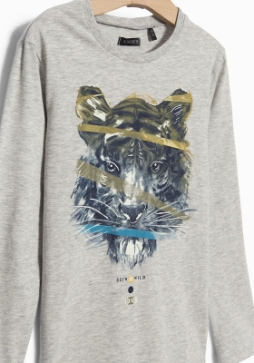 IKKS garcon aventure longsleeve gris chiné moyen