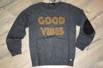 Sorry4theMess Strick-Pullover "Good Vibes" gris chiné anthra