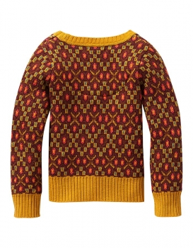 Oilily knitted cardigan Kesie ocre jacquard tile brown