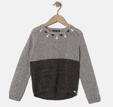 IKKS city road knitted bicolor pull blanc casse