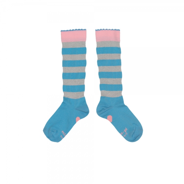 Mim-Pi Happy stripy knee socks blue/silver