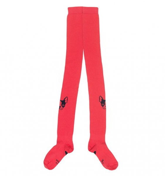 Mim-Pi Roodkapje basic tights "doggy Lucky" pink/red