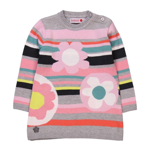 boboli baby girl knitted dress "winter flowers" melange grey