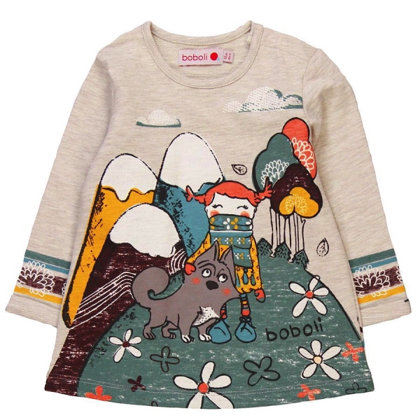 boboli baby girl longsleeved sweatdress "Nordic Nature" beige
