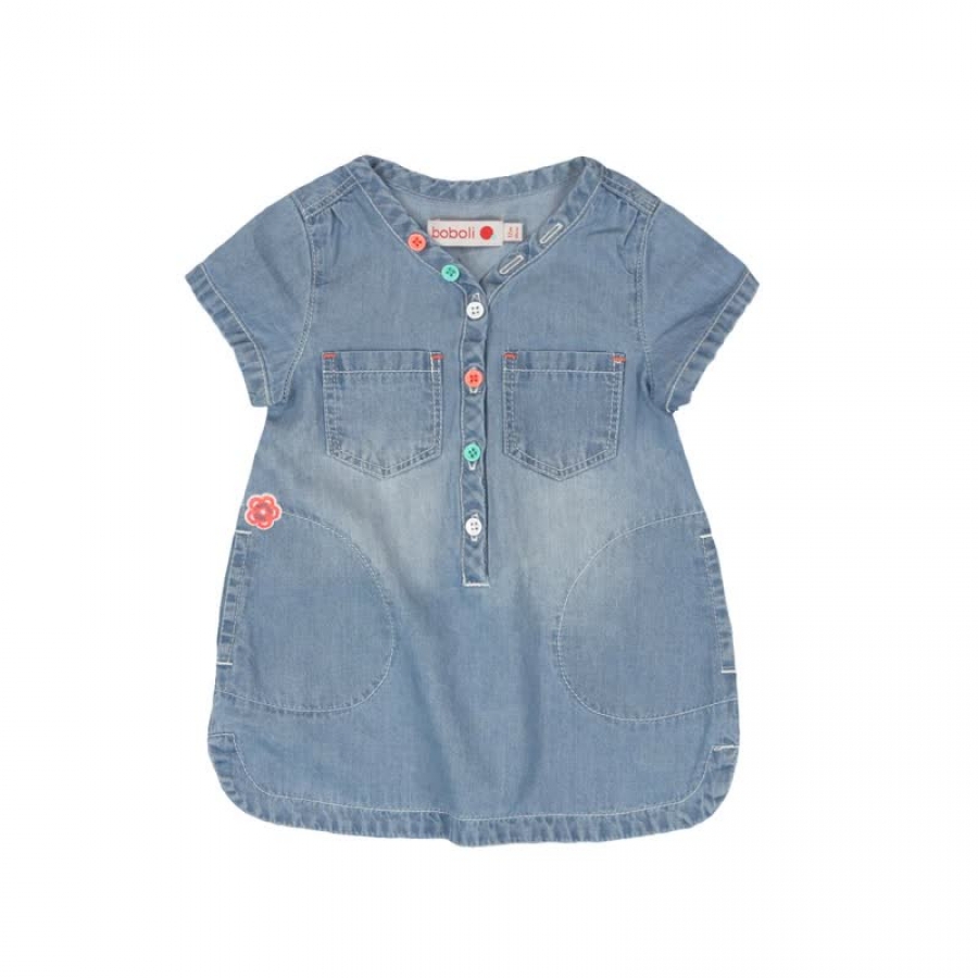 boboli baby "Palm Spring" short sleeved denim dress lavado bleach