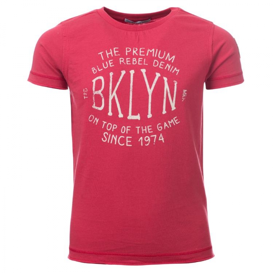 Blue Rebel spot on t-shirt "BKLNY" signal