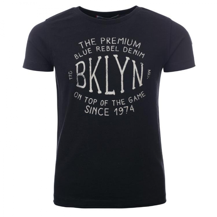 Blue Rebel spot on t-shirt "BKLNY" black