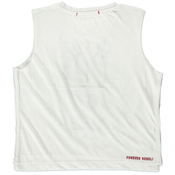 Blue Rebel spot on boxy fit top "LOOK" optical white