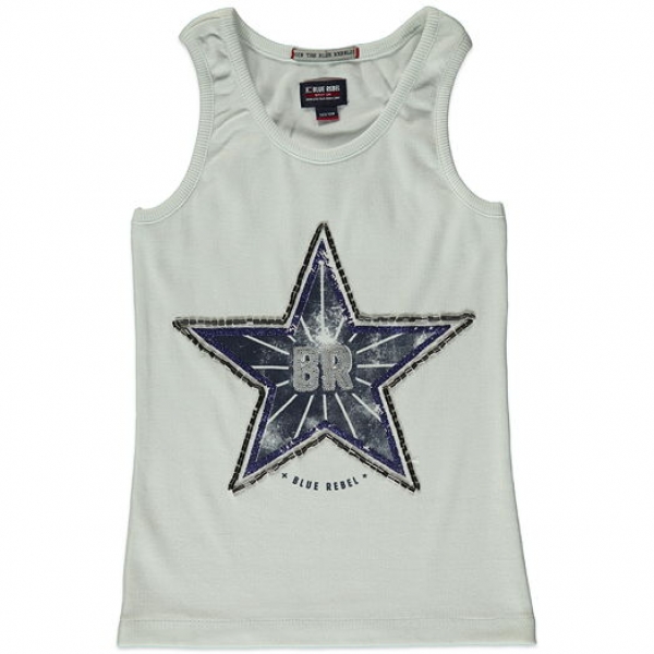 Blue Rebel spot on rib singlet optical white ---size 5/6y left only---