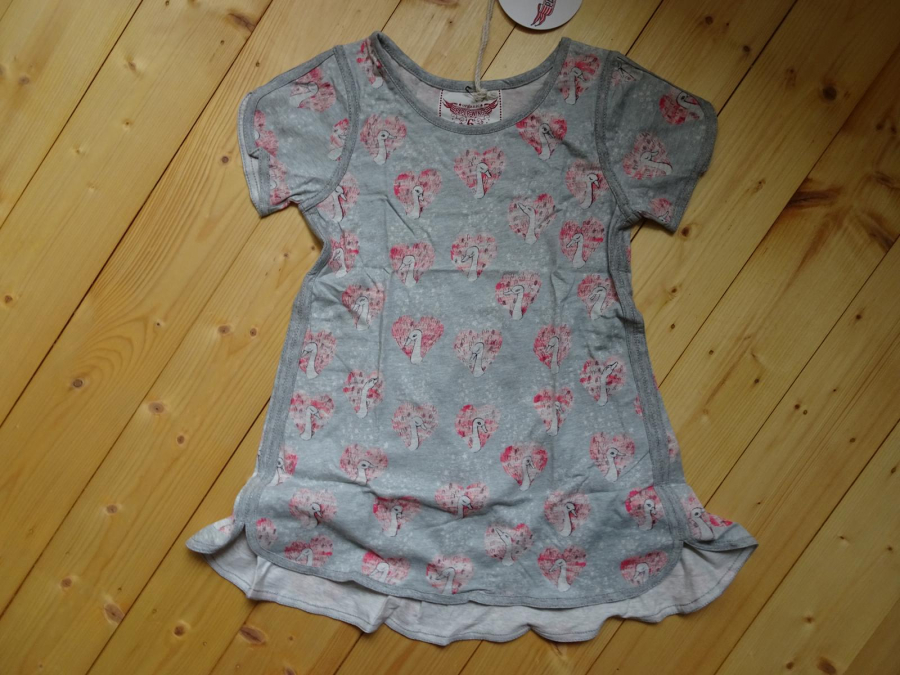 Paper Wings Dress with Binding - Heart Swan Repeat