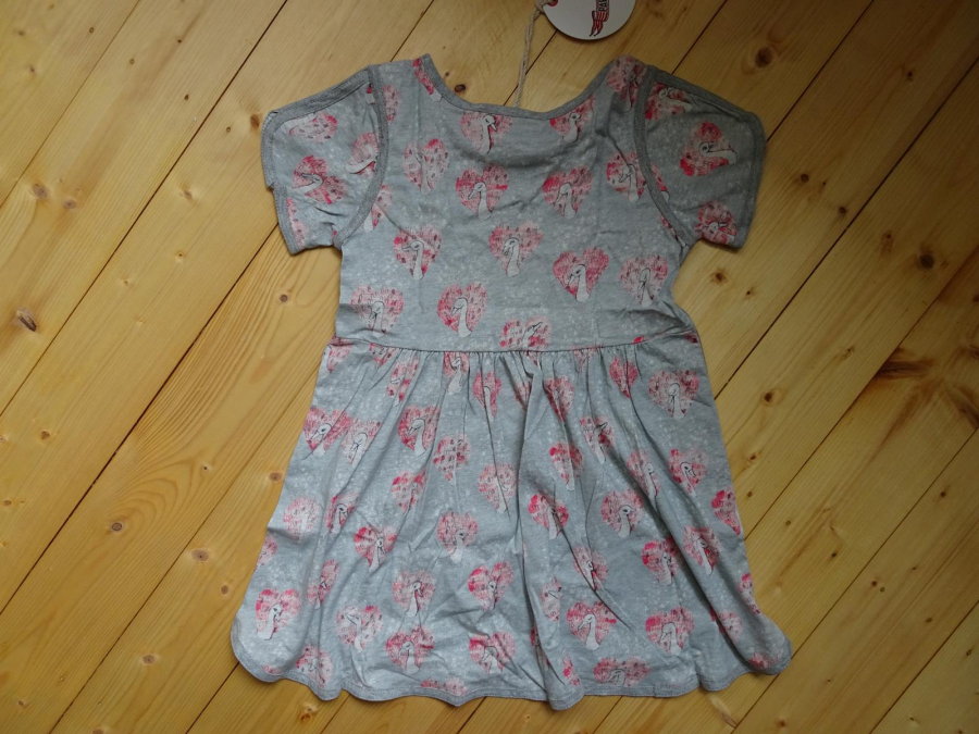 Paper Wings Dress with Binding - Heart Swan Repeat