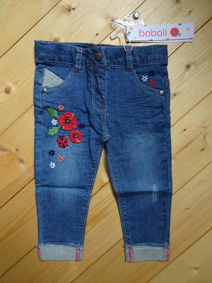 boboli toddler girls jeans with embroidered poppies