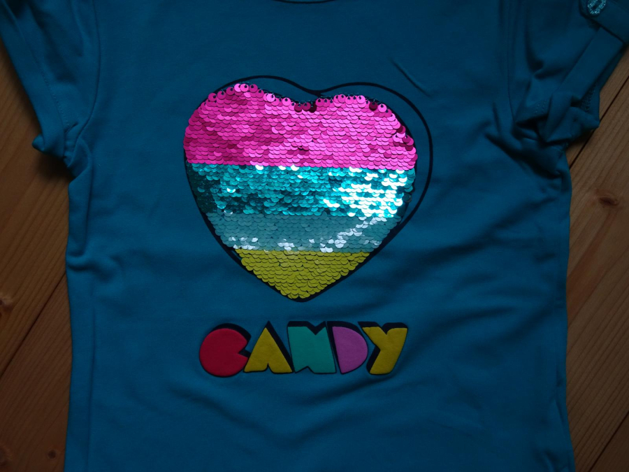 Someone Herz Pailletten T-Shirt Candy Aqua