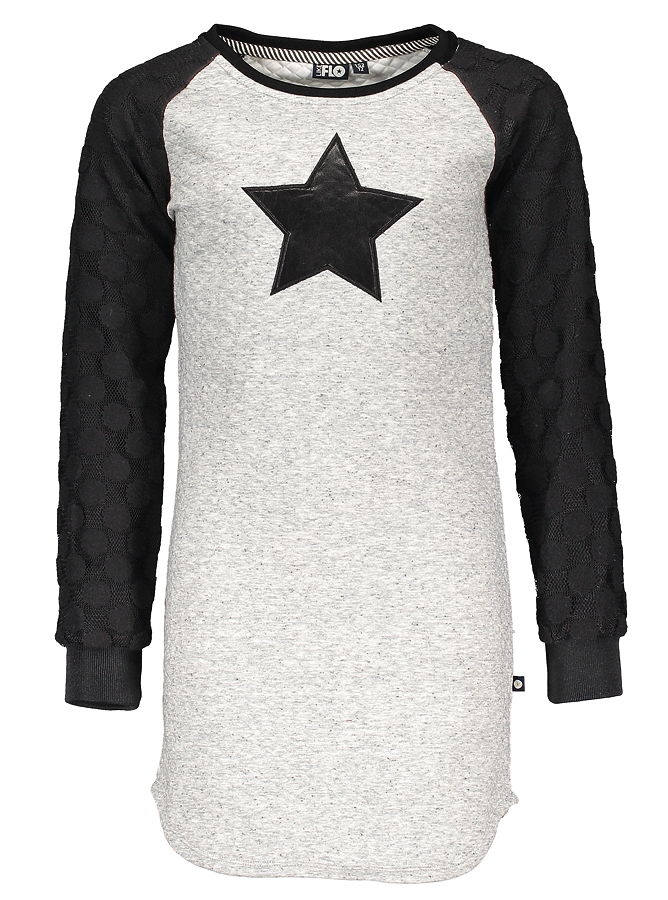 Like FLO stepped dress with mesh sleeves grey melee