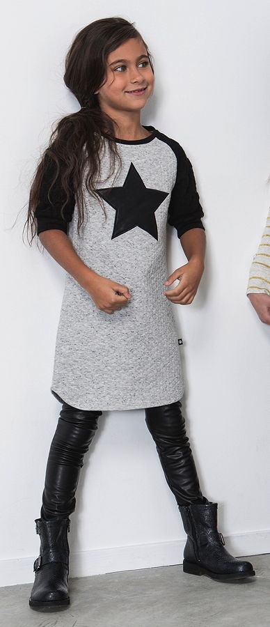 Like FLO stepped dress with mesh sleeves grey melee