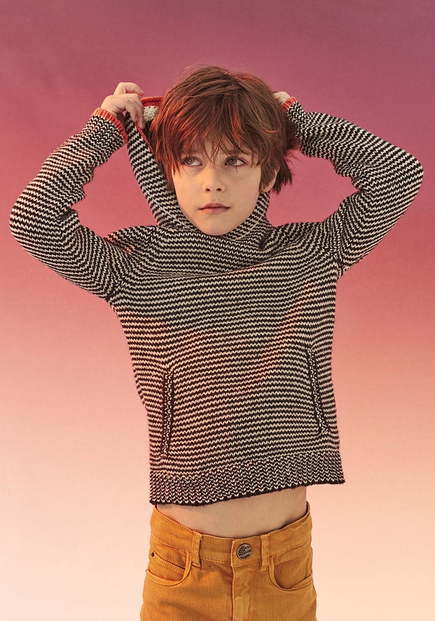 IKKS garcon Full Winter hooded knitted pullover noir