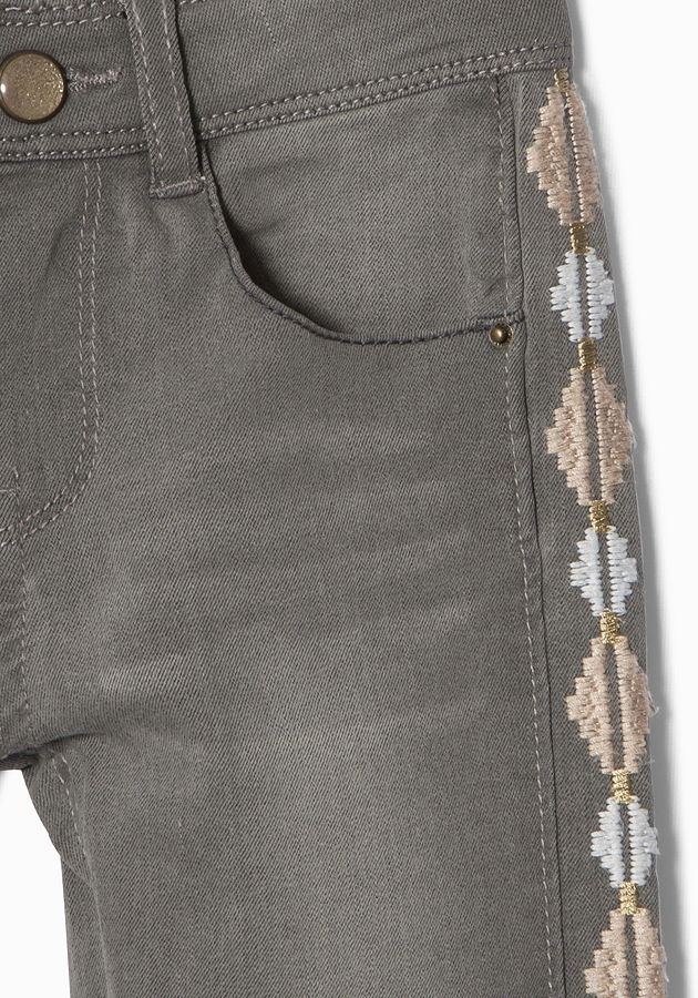 IKKS Cosy Winter embroidered denim pants light grey