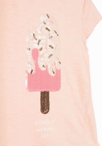 IKKS city black t-shirt "ice cream" corail clair fluo