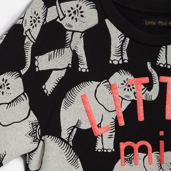IKKS city black sweatshirt noir imprimé éléphants