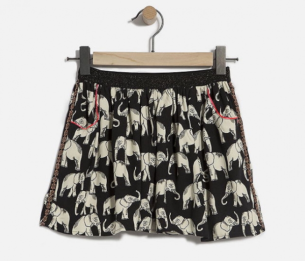 IKKS city black skirt noir imprimé éléphant