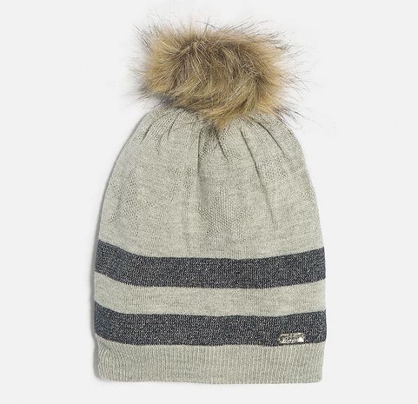 IKKS cargo knitted pompom hat gris chiné clair