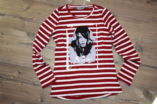Geisha striped longsleeve burgundy/offwhite