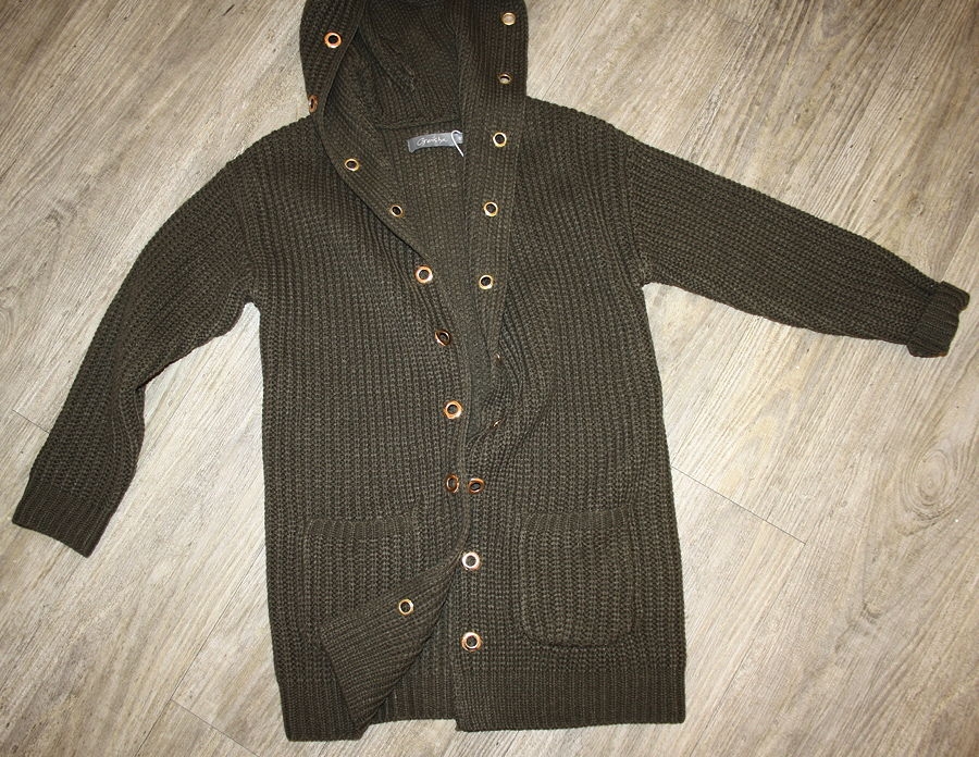 Geisha hooded knitted long cardigan army