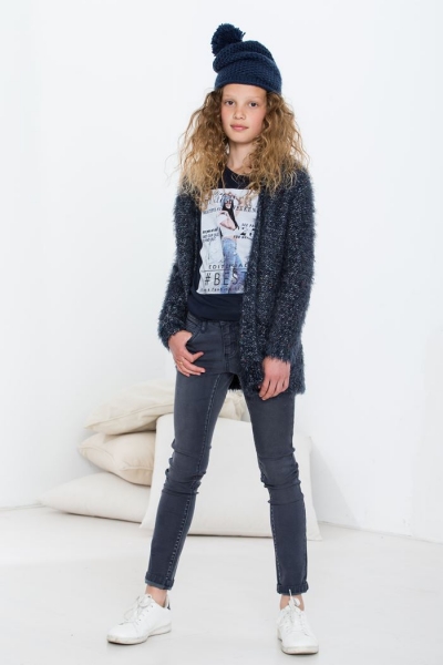 Geisha knitted long cardigan Leah navy combi