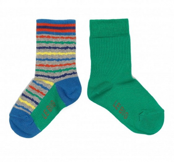 LeBig 2pc "stripe" boys socks grey-multi/amazon green