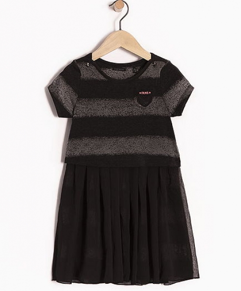 IKKS distri kurzärmeliges Materialmixkleid noir