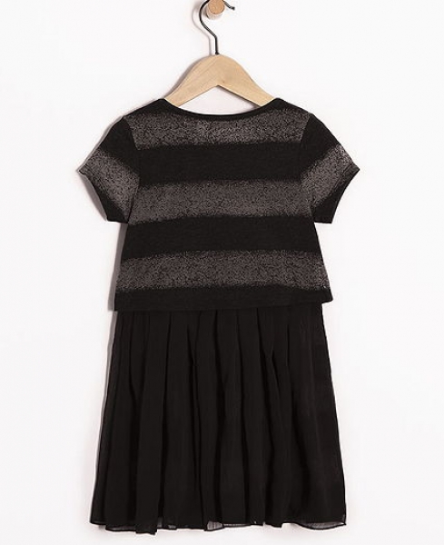 IKKS distri kurzärmeliges Materialmixkleid noir