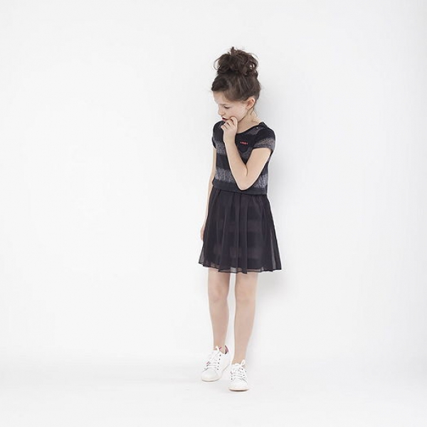 IKKS distri kurzärmeliges Materialmixkleid noir