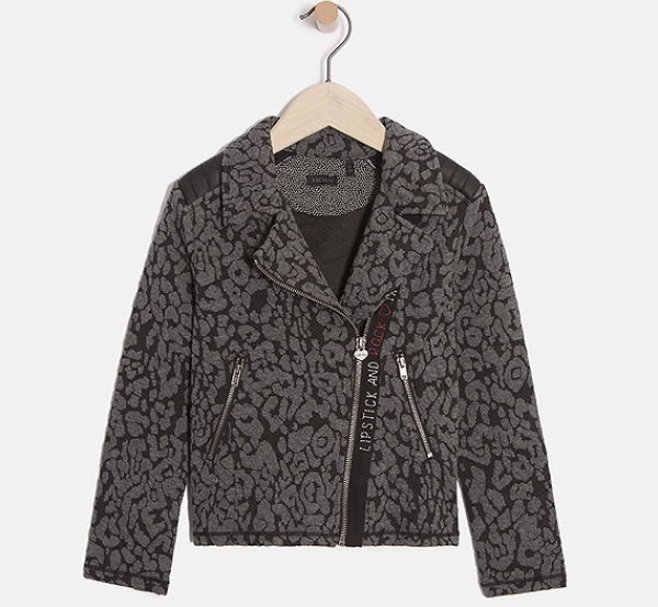 IKKS city black biker-cardigan gris chiné leopard