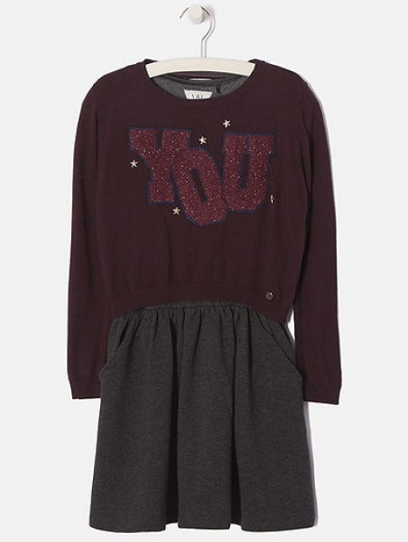 WAY by IKKS Campus 2in1 dress "YOU" lie de vin/anthracite