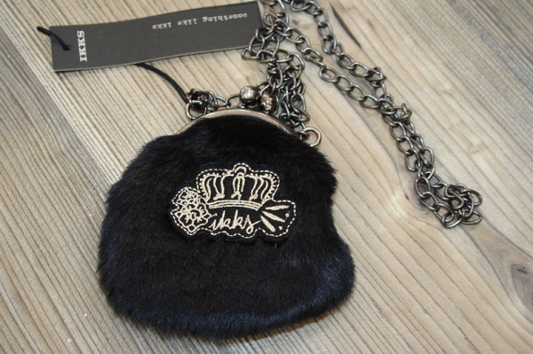 IKKS city black fake fur purse noir