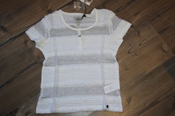 WAY by IKKS Neo Blue kurzärmeliges Spitzen-Shirt blanc casse