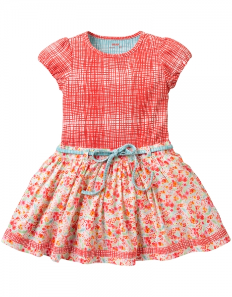 Oilily fabricmix dress Dottie minimal check orange