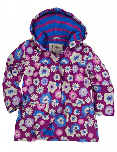 Hatley classic raincoat Grafic Flowers berry/delft blue