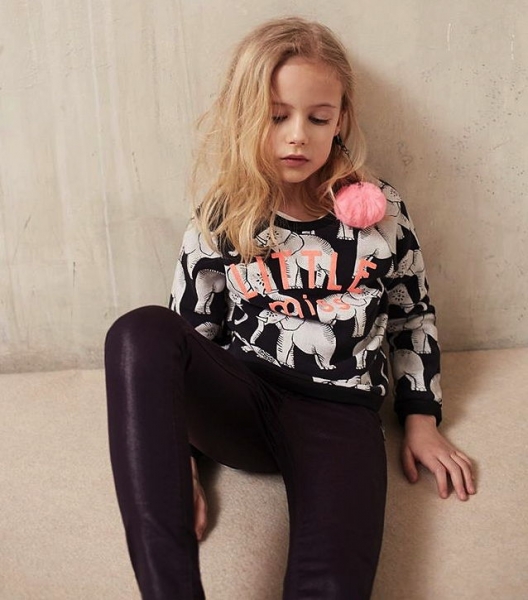 IKKS city black sweatshirt noir imprimé éléphants